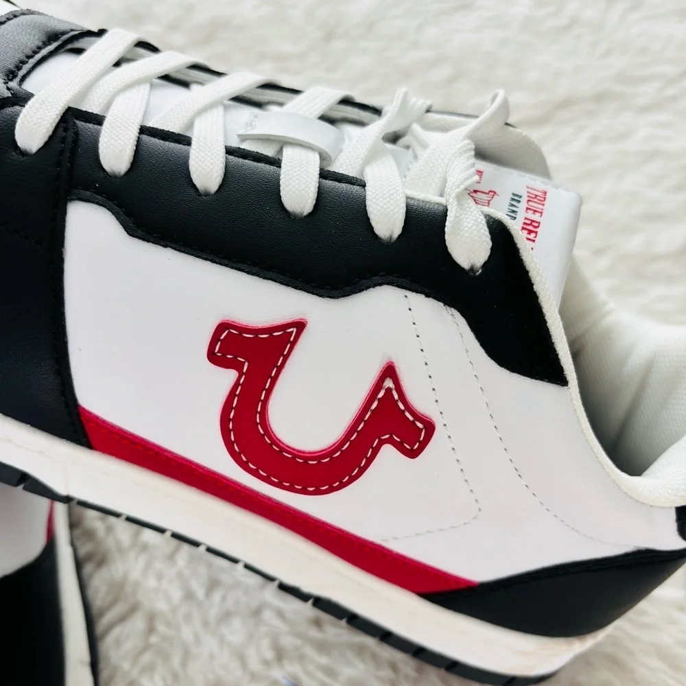 True Religion Arthur S Black and White Sneakers with Red Accents Logo size 10 M